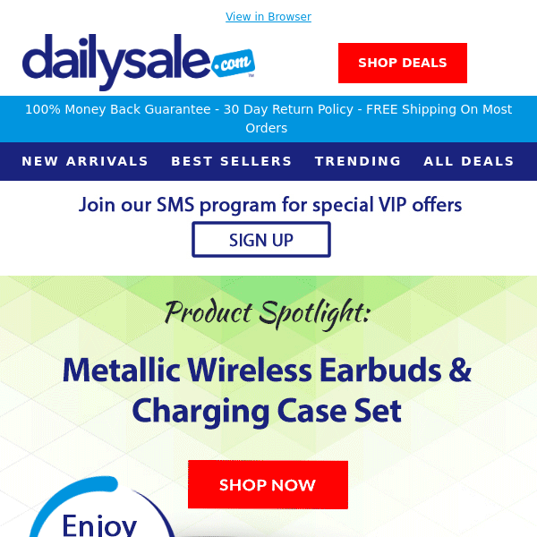 $10 Metallic Wireless Earbuds & Charging Case Set