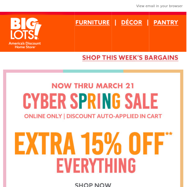 EXTRA 15% off EVERYTHING online only! 🎉