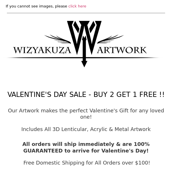 VALENTINE'S DAY SALE! -- BUY 2 GET 1 FREE! (3D, Acrylic, Metal) || Wizyakuza.com