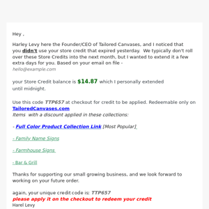 Your Expired Store Credit has been reinstated‏‏