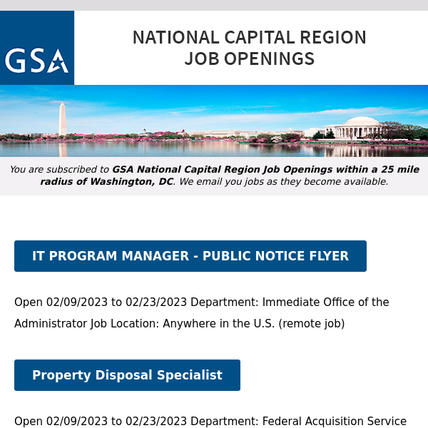 New/Current Job Opportunities in the GSA National Capital Region