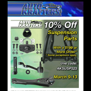 🐸 Spring Forward! Save on Suspension Parts This Weekend