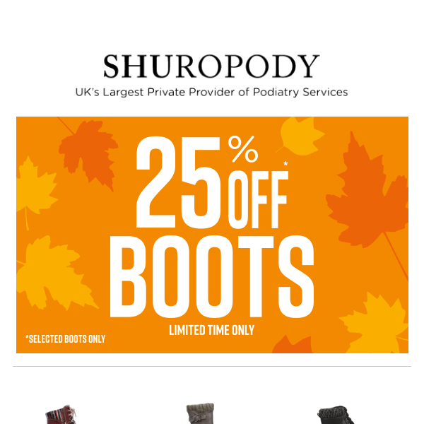 MID SEASON SALE - 25% Off Selected Boots at Shuropody