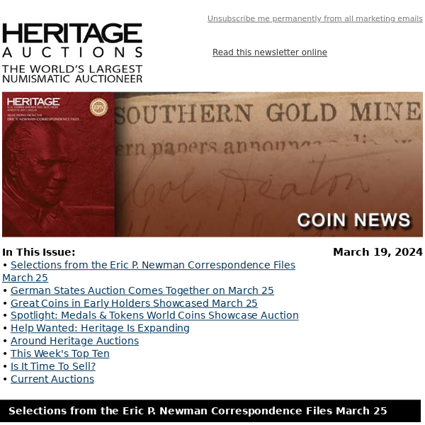 Coin News: Selections from the Eric P. Newman Correspondence Files March 25