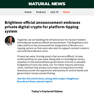 Brighteon official announcement embraces private digital crypto for platform tipping system