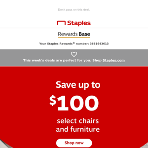 Save up to $100 and upgrade your workspace furniture.
