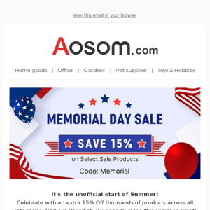 Memorial Day Sale Continues with 15% Off!!