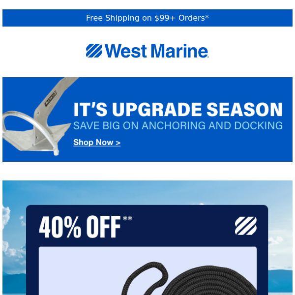 40% off select dock lines, 20% off select Rocna anchors & more!