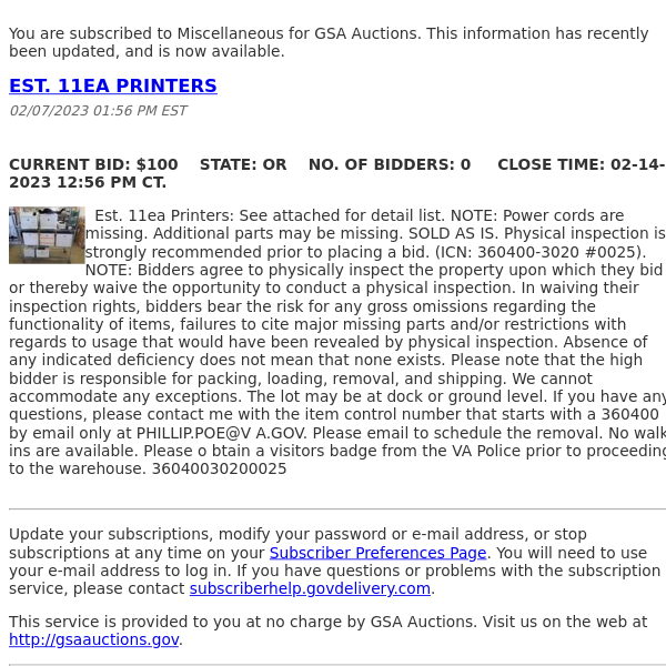 GSA Auctions Miscellaneous Update