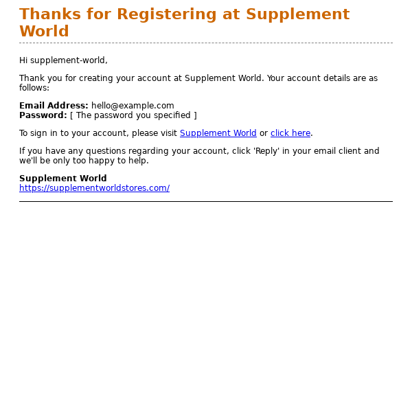 Thanks for Registering at Supplement World
