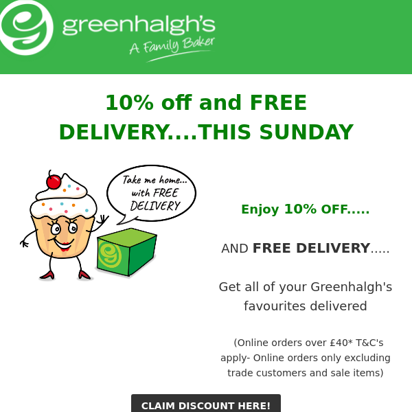 10% OFF AND FREE DELIVERY THIS SUNDAY