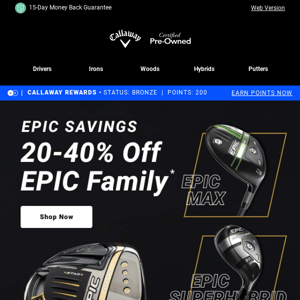 Final Hours: 20-40% Off Epic Family + 25% Off Putters