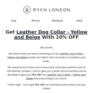 Price drop on Leather Dog Collar - Yellow and Beige