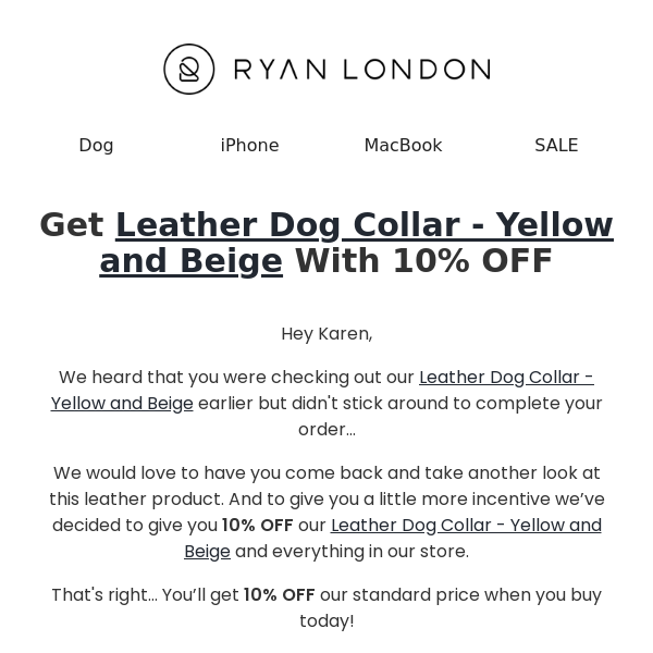 Price drop on Leather Dog Collar - Yellow and Beige