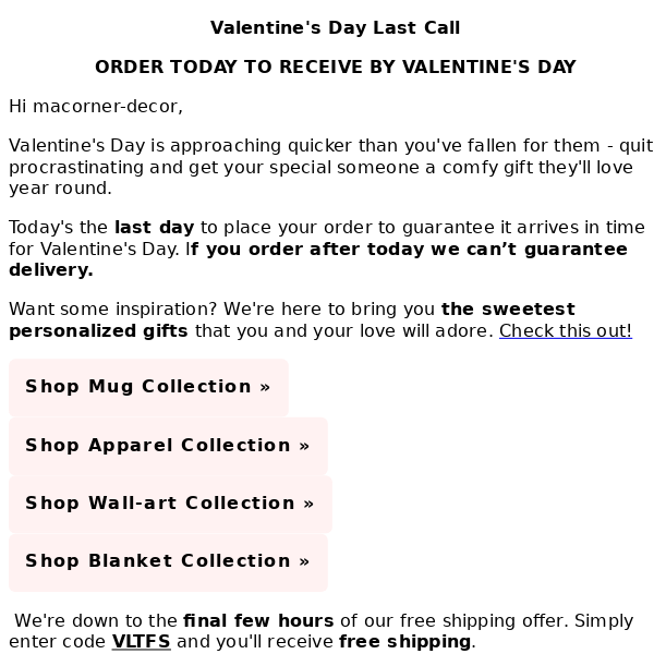Last Call: Valentine’s Day FREE-SHIPPING Ends Tonight!