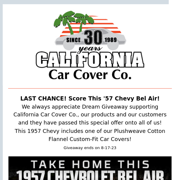 Win This 1957 Chevy Bel Air and a Custom California Car Cover