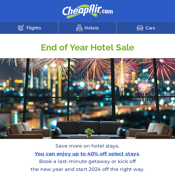 Enjoy up to 40% off hotel stays