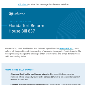 Legislative Update: Florida Tort Reform – House Bill 837