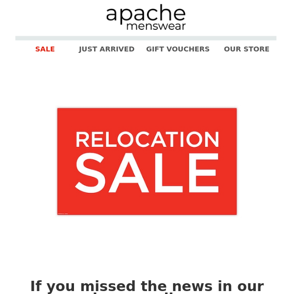 Apache Relocation Sale Continues Save £'s