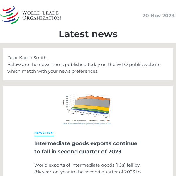 Intermediate goods exports continue to fall in second quarter of 2023 / Uzbekistan injects renewed momentum into WTO accession process / The United States extends its strategic partnership with the STDF until 2028