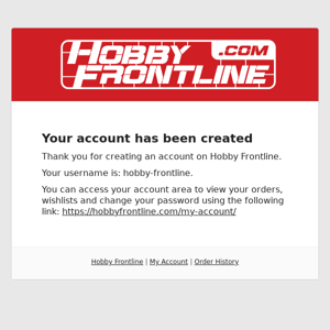 Your Hobby Frontline account has been created!