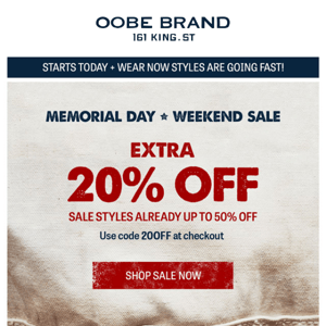 Memorial Day Sale - Save 20% This Weekend Only.