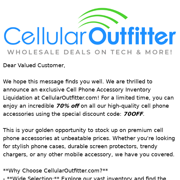 Exclusive Cell Phone Accessory Inventory Liquidation