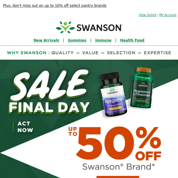 Final day to lock in up to 50% off all your Swanson® faves!