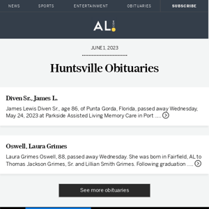 Huntsville obituaries for June 1, 2023