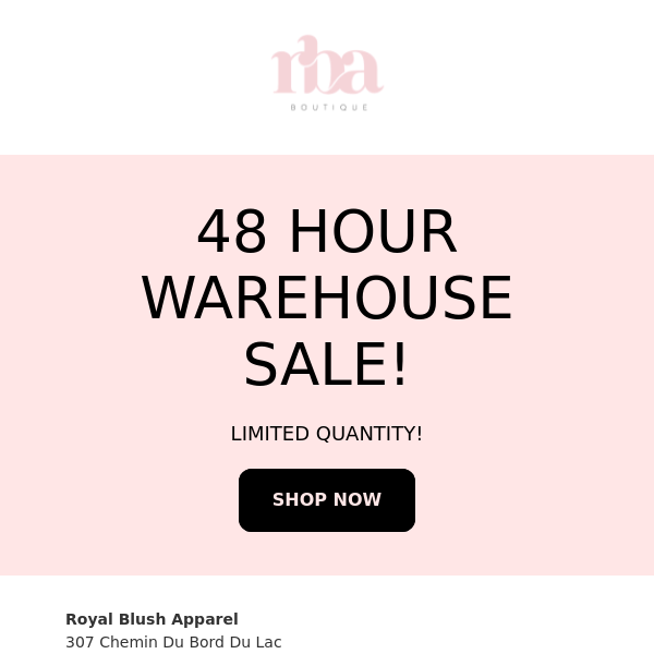 48 Hour Warehouse Sale!