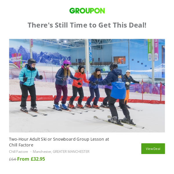 One or Three Two-Hour Adult Ski or Snowboard Group Lessons at Chill Factore (Up to 50% Off) is Still Waiting for You!