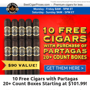✨ 10 Free Cigars with Partagas 20+ Count Boxes! ✨