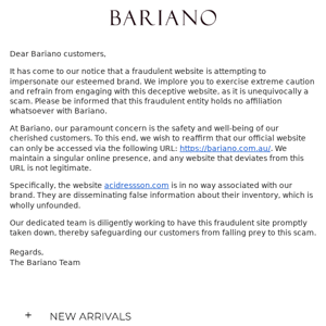 ATTENTION BARIANO CUSTOMERS!