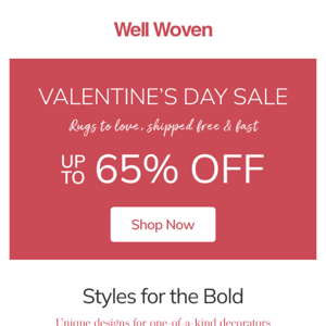 EXCLUSIVE VDAY PRE-SALE up to 65% Off Rugs + EXTRA 10% OFF CODE