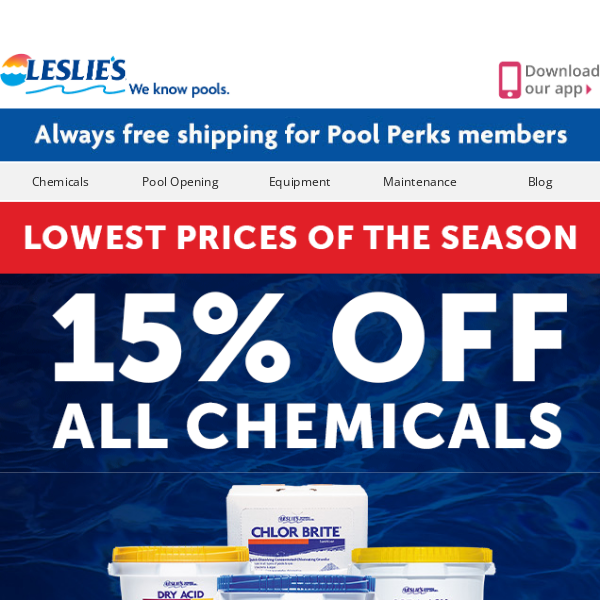 Hurry ⬇️ LOWEST prices of the season! 15% off ALL Chemicals