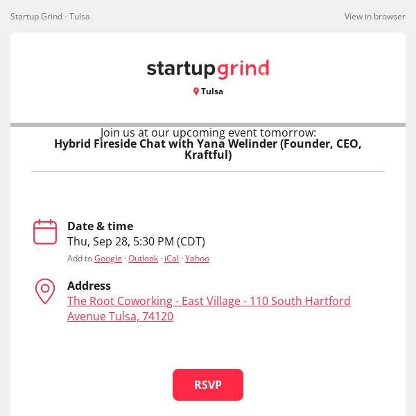 Event Tomorrow: Hybrid Fireside Chat with Yana Welinder (Founder, CEO, Kraftful)