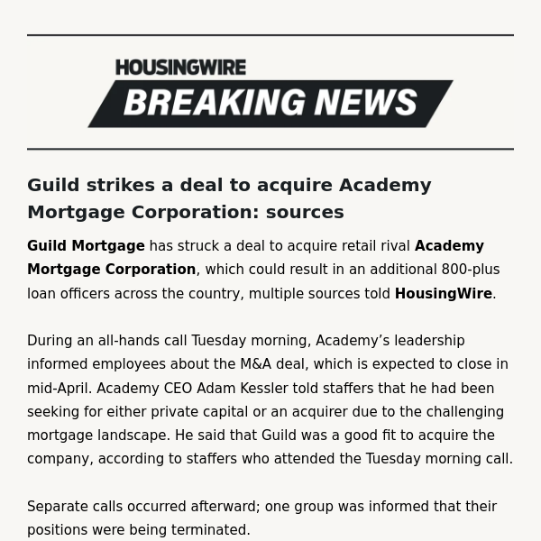 BREAKING: Guild strikes a deal to acquire Academy Mortgage Corporation: sources 