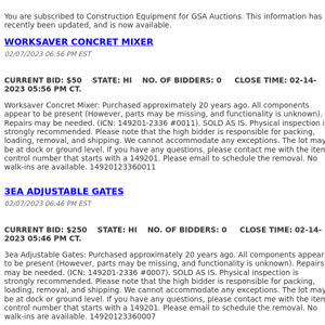 GSA Auctions Construction Equipment Update