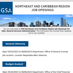 New/Current Job Opportunities in the GSA Northeast & Caribbean Region