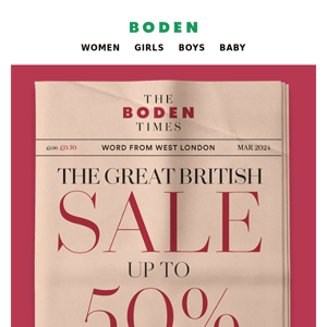 Now up to 50% off at Boden? They’ve gone and done it
