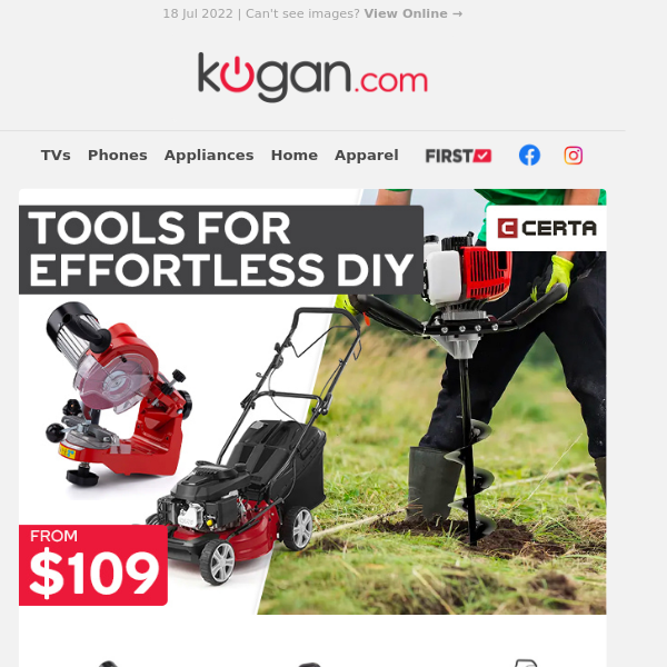 DIY Essentials from $109 - Chainsaw Sharpener, Lawn Mowers & More