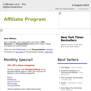 Affiliate Program : 20% Discount on Transportation eBooks, See Coupon Code...