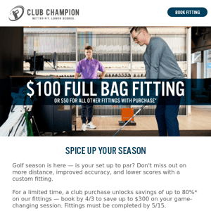 Save 75% on a full bag fitting NOW
