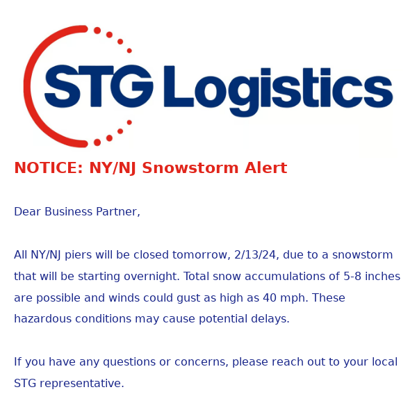 NOTICE: NY/NJ Snowstorm Alert