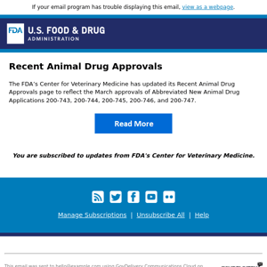 Recent Animal Drug Approvals