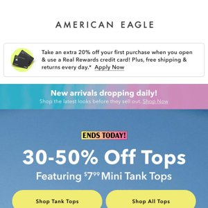 Ends today: 30-50% off all tops, including new arrivals!