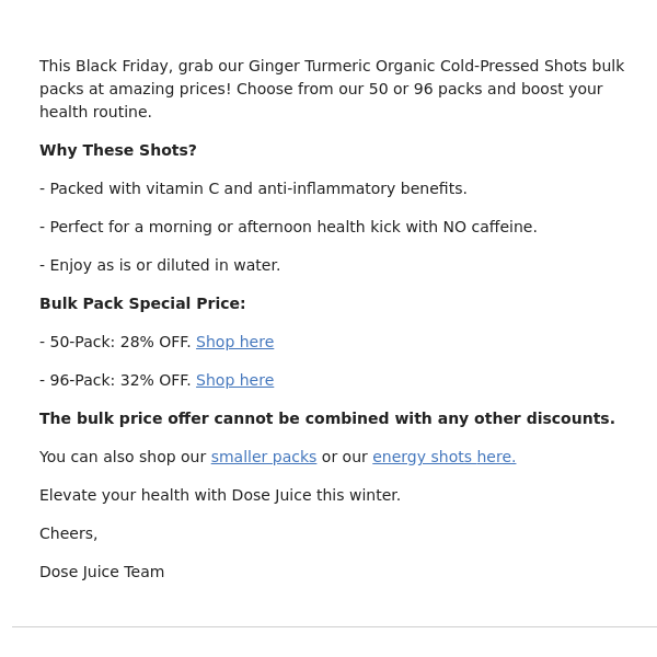 ⚡ Black Friday Deal: Ginger Turmeric Shots Bulk Pack! ⚡