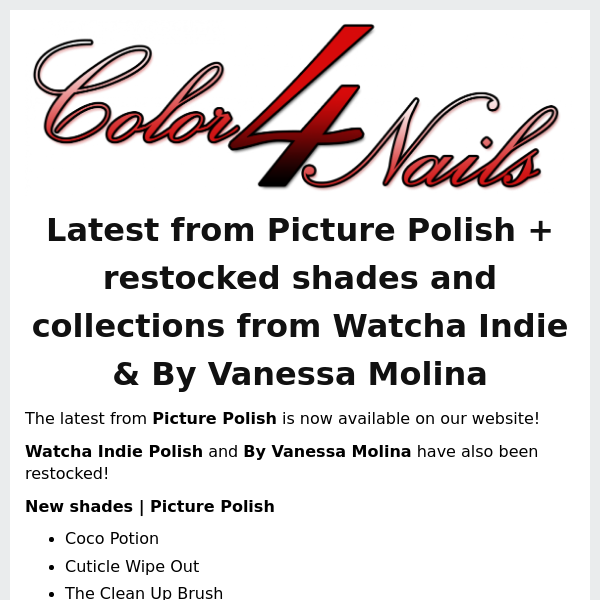 New shades from Picture Polish! By Vanessa Molina + Watcha Indie restocked!