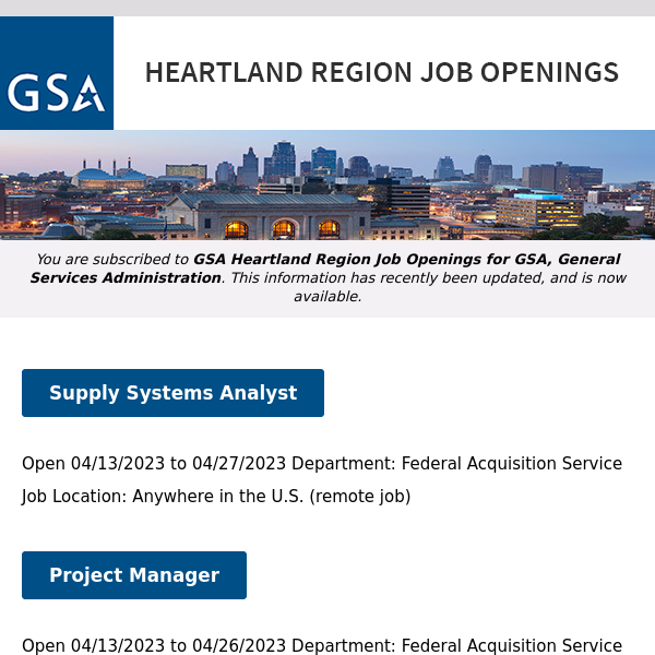 New/Current Job Opportunities in the GSA Heartland Region