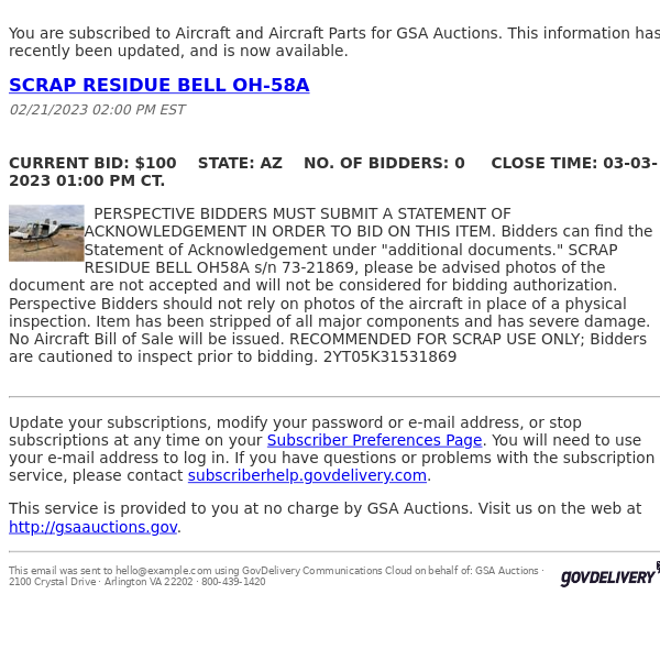 GSA Auctions Aircraft and Aircraft Parts Update